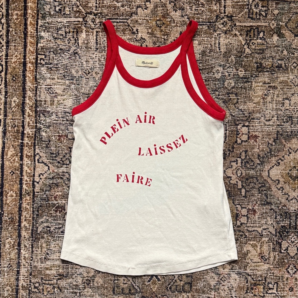 Madewell 90s Tank with Red Trim and Red Graphic Text